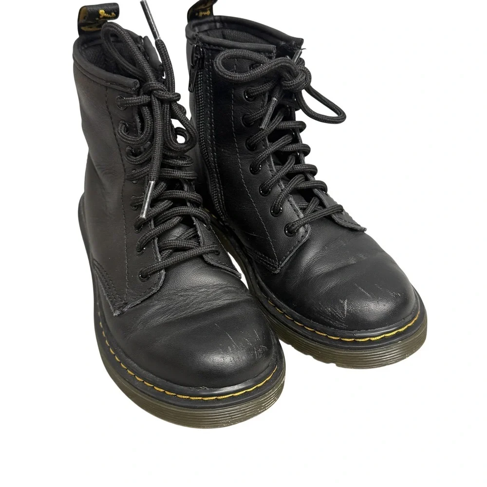 Dr Martens Boots Kids Size 1 Black 1460 J Leather Combat Lace Up Zip Ankle
